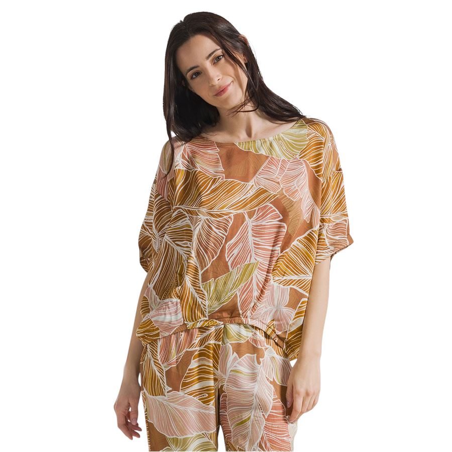 Blusa in raso stampato marrone da donna Deha | D2214237703
